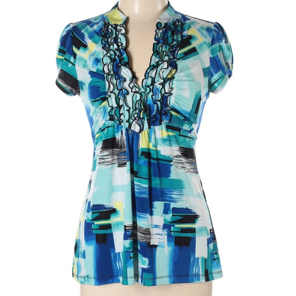 Women’s New Directions Blouse, Size L, Short Sleeves, ties in back